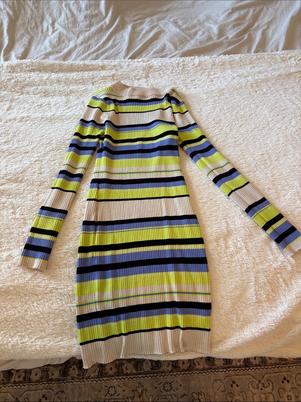 Fashion Nova Striped Ribbed Bodycon Dress in Lime, Navy & Cream M - Picture 4 of 7